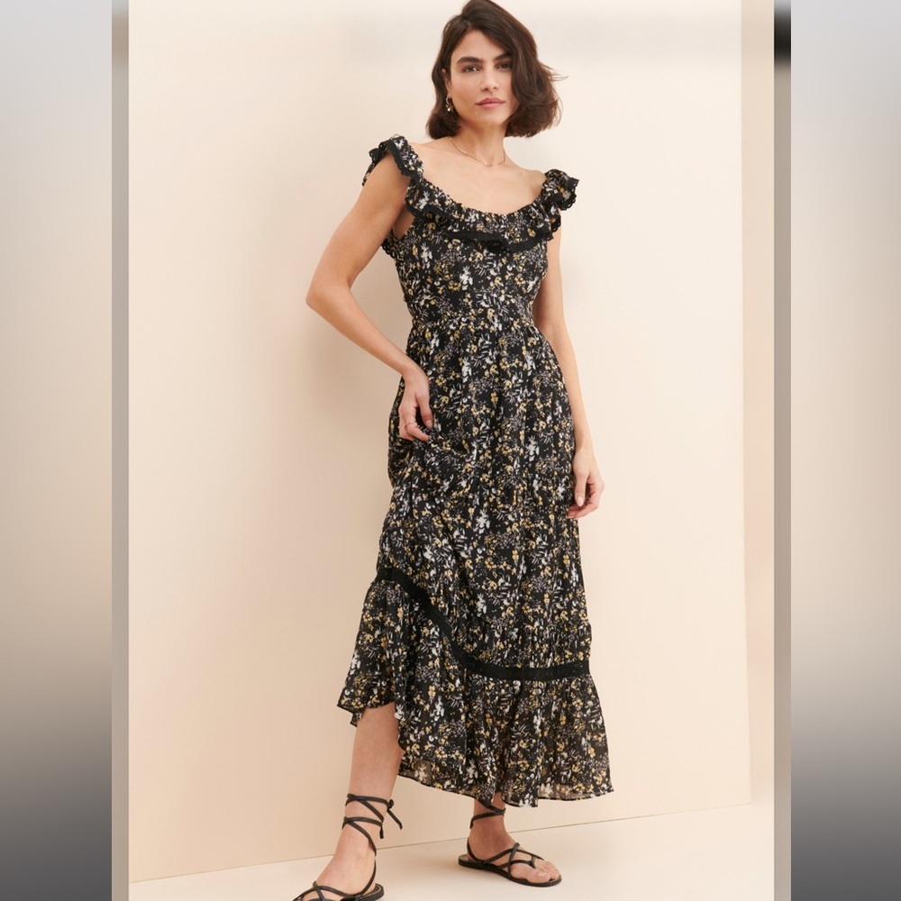 Free the roses black & yellow floral maxi dress size Medium !